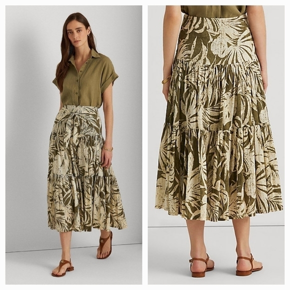 LAUREN RALPH LAUREN PALM LEAF-PRINT COTTON VOILE SKIRT‎ - Picture 1 of 8